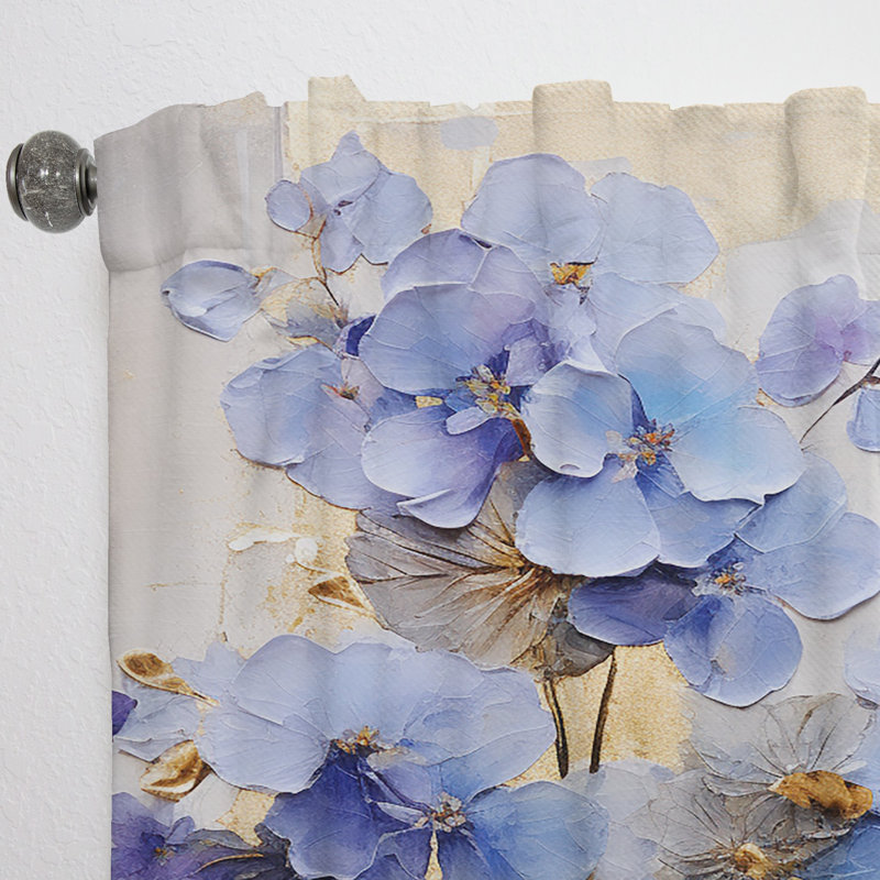 Rolesville Blue and Gold Exquisite Violets III - Traditional Velvet Curtain - Room Darkening - 1 Panel, 52" W x 63" L