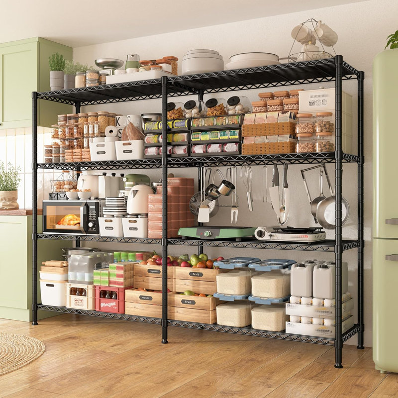 Marlia Steel Height -Adjustable Storage Rack Heavy Duty Shelving Unit, Black, 4-Tiers 60" H x 60" W x 14" D