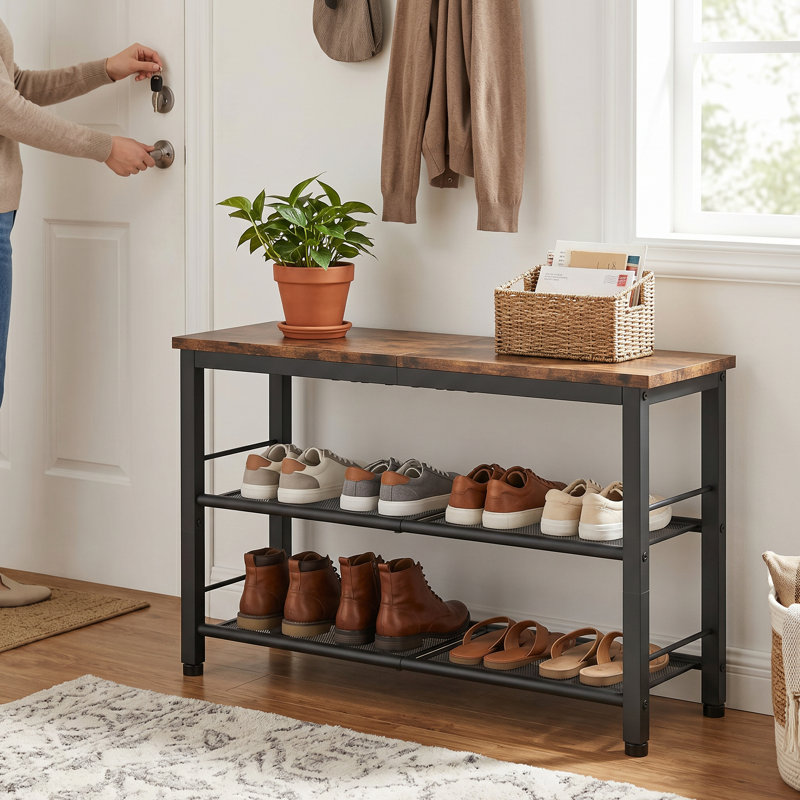 Shoe Storage Bench with Metal Frame, Entryway Shoe Rack Bench for Entryway Hallway Living Room Easy Assembly