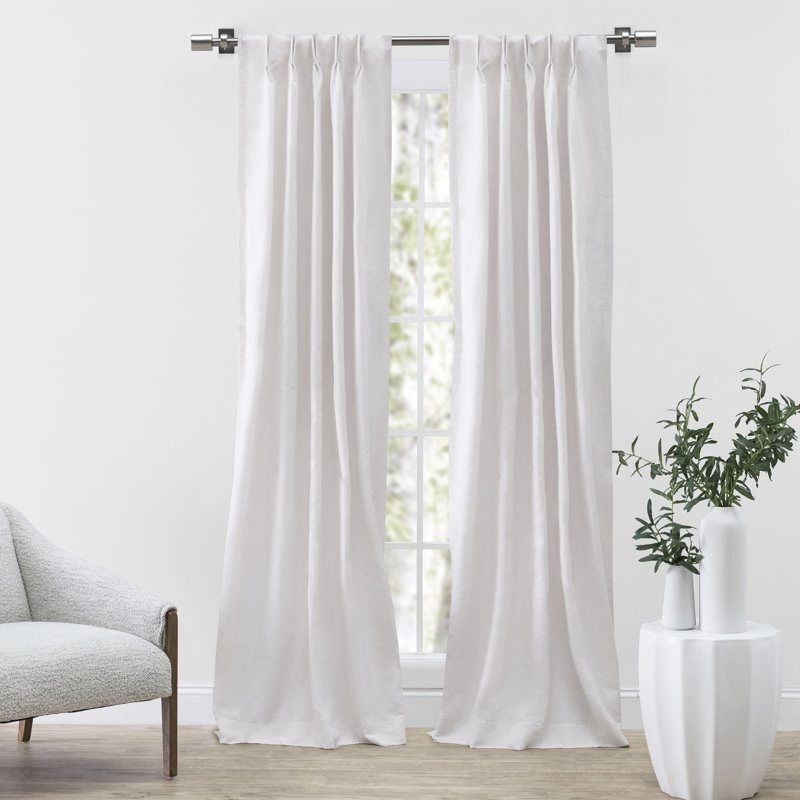 Romaro Premium Linen Cotton Blend Premium Yarn Dyed Pinch Pleat Pair w/ Backtabs, Oatmeal, 28" W x 108" L