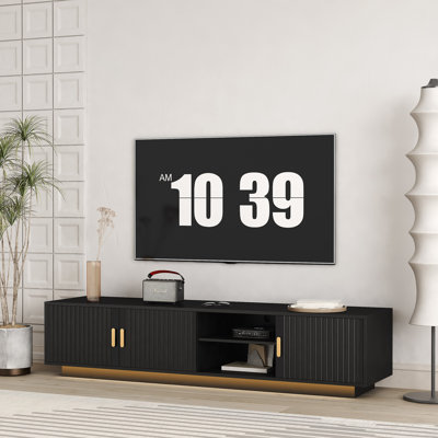 Mid Century Modern TV Stand With Leds For 80 Inch TV, Entertainment Center Wooden TV Stand, TV Stand Desk Media Cabinet With Storage For Living Room B -  Mercer41, B71560DEBD6144AB9FCB98BF3E053957