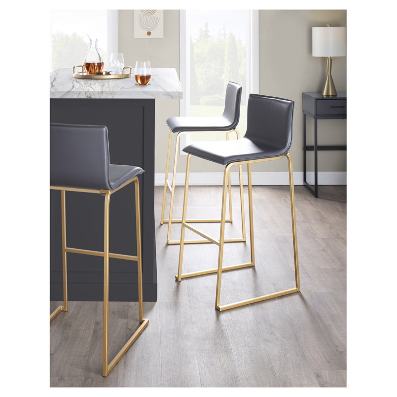 Tabouret de bar contemporain en acier doré et similicuir gris - ensemble de 2