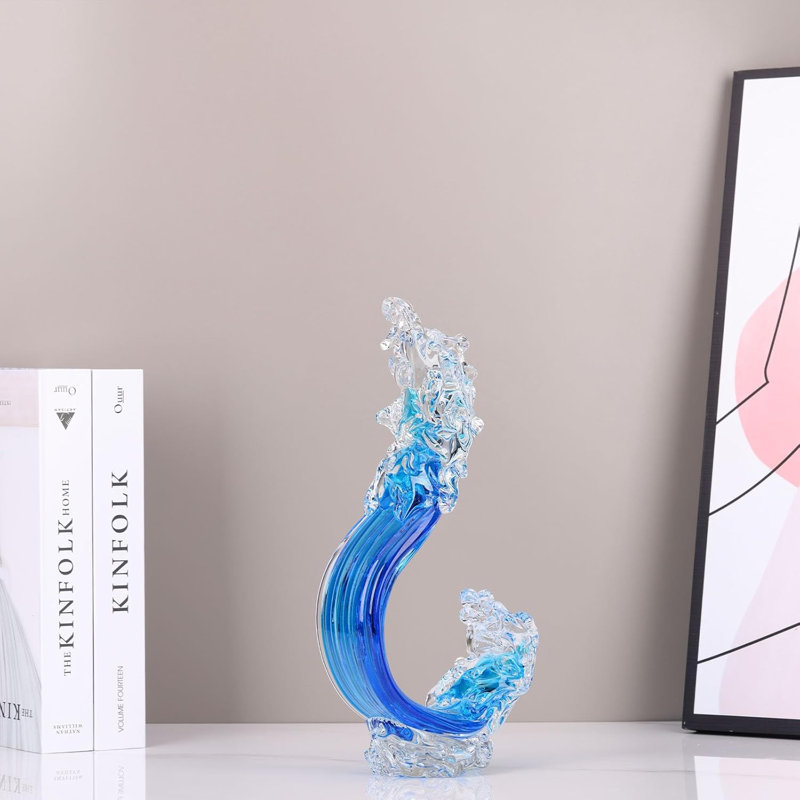 Sculpture vague bleue en verre bleu océan