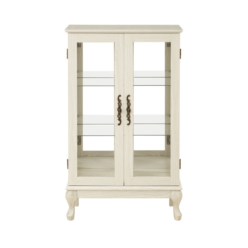 Vitrine 2 portes avec portes en verre trempé, armoires de terrasse avec panneau arrière en miroir et tablettes réglables, vitrine éclairée pour la maison, ampoule de bureau incluse, blanc