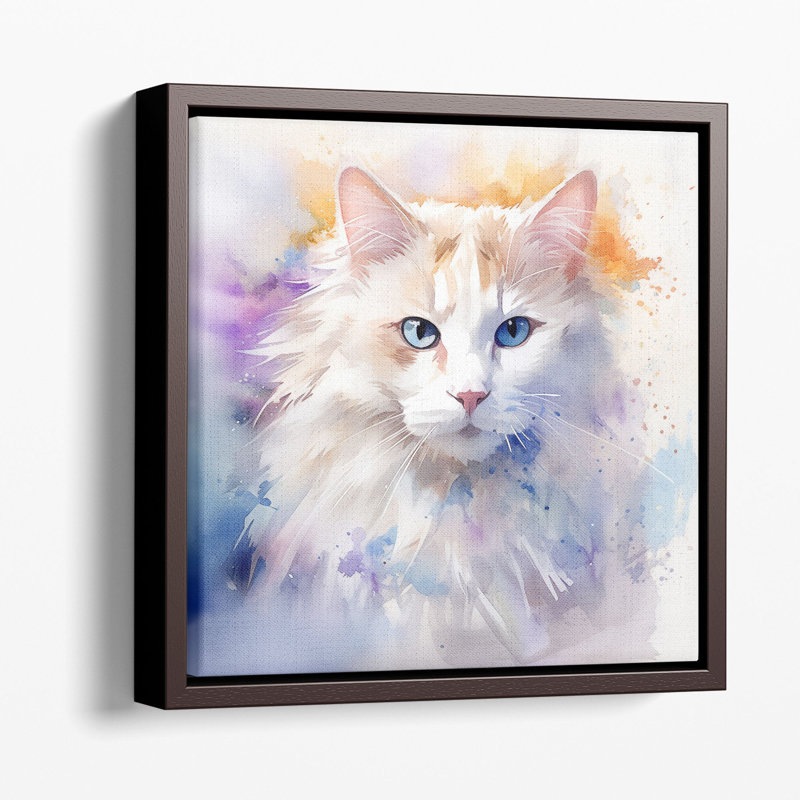 Purr aquarelle énergique, Toile encadrée noire, H 20 po x l 20 po x P 1,25 po