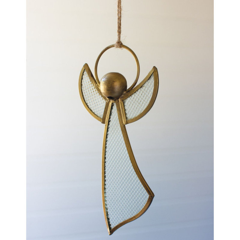 Kalalou Antique Brass and Glass Angel Christmas Ornament – Set of 4