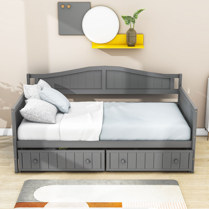 Lit de jour simple avec 2 tiroirs, gris