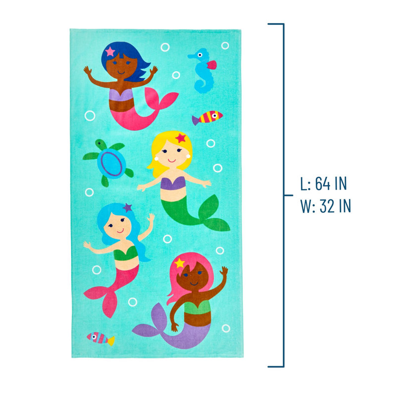 Wildkin Kids Beach Towel – 100% Cotton, Soft & Absorbent, Ideal Pool & Beach Essential - Mermaids, Mermaids
