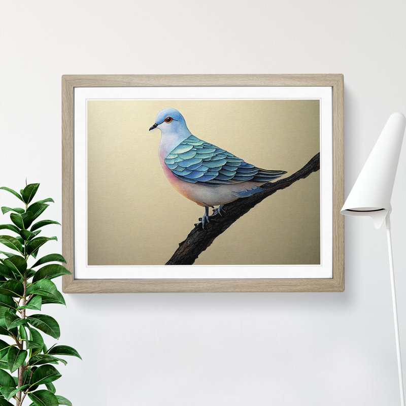 Dove Bird In Watercolour Vol.1 - Single Picture Frame Painting, Oak Framed, 46cm H x 64cm W x 2cm D