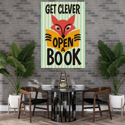 «Get Clever Open Book», impression d'art rétro rétro, fantaisiste, forêt de renard