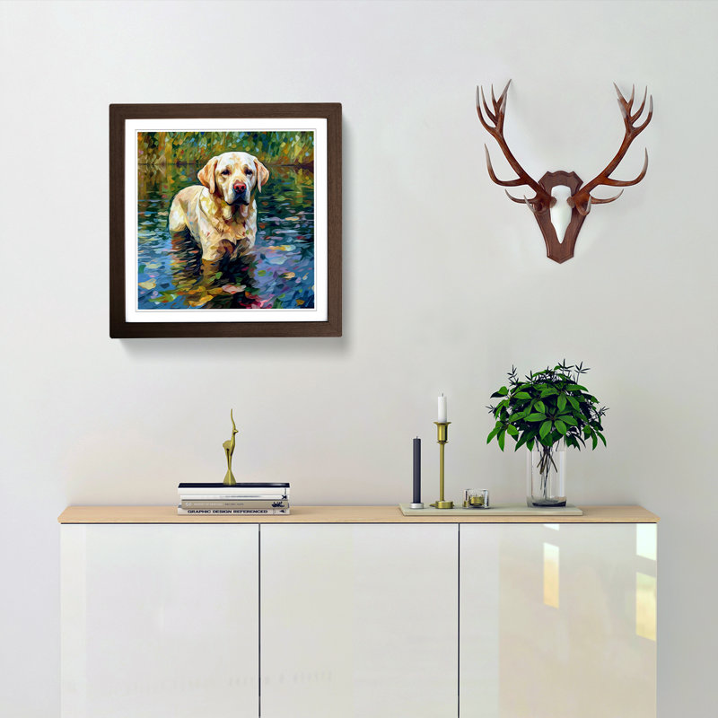 Labrador Retriever Neo-Impressionism - Single Picture Frame Print on Wood, Walnut