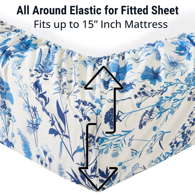 HLC.ME Blue Floral Bed Sheets - Wrinkle Resistant & Ultra Soft - Fits Mattresses up to 15 Inches Deep
