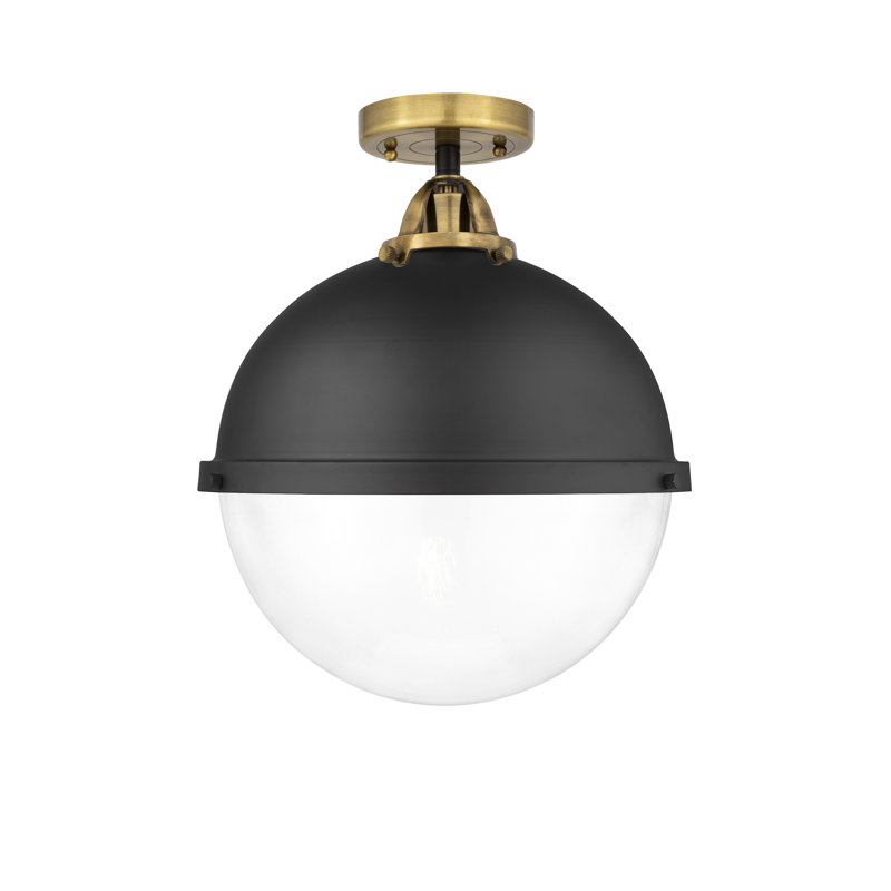Plafonnier semi-encastré en verre, Laiton antique noir, H 15,88 po x l 12,88 po x P 12,88 po, Grainé