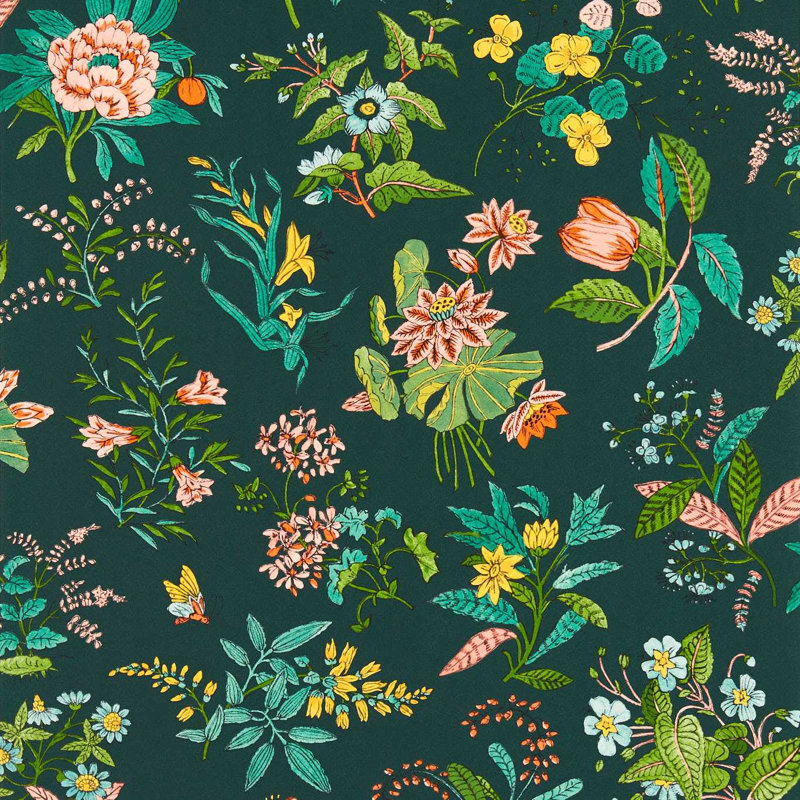 Woodland Floral Wallpaper, Jade/Malachite/Rose Quartz