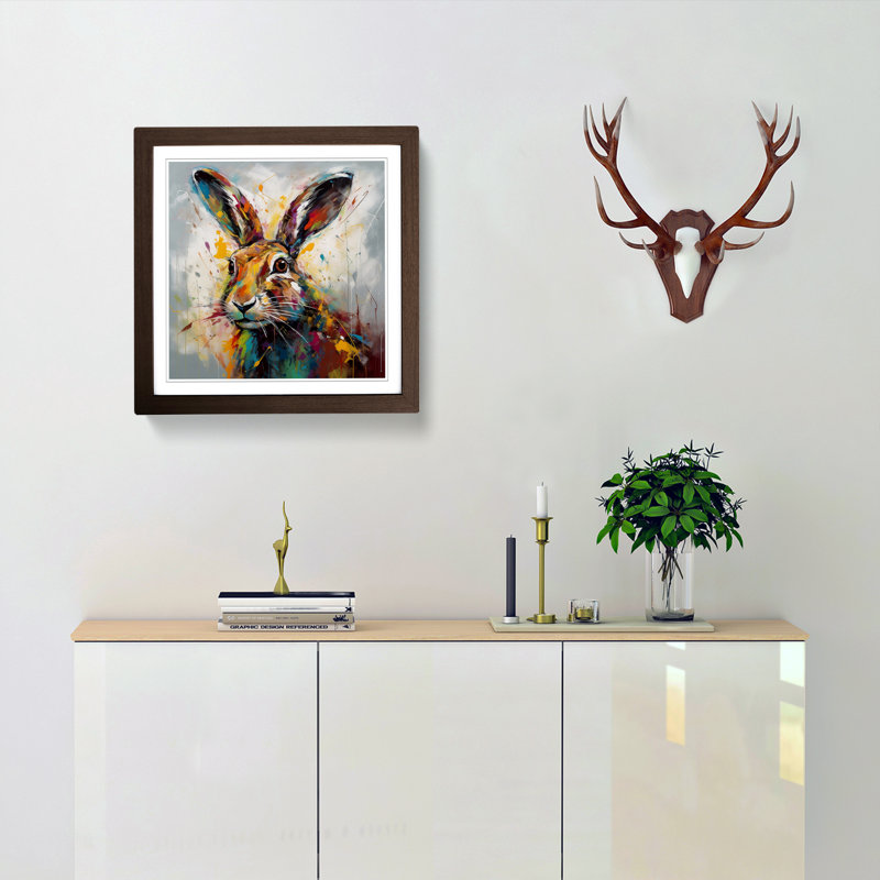 Hare Abstract No.2 - Single Picture Frame Print on Wood, Walnut