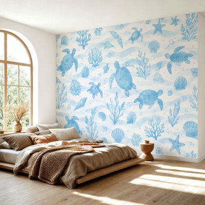 Wall Mural Peel and Stick Wallpaper underwater seashells starfish Self-Adhesive Removable Contact Paper Wall Decor for Living Room Bedroom 69"H x 96"W
