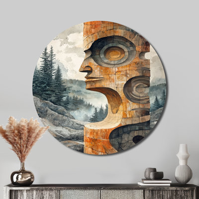 Totem, tour in a Forest Landscape - Native American Art, art mural rond en métal