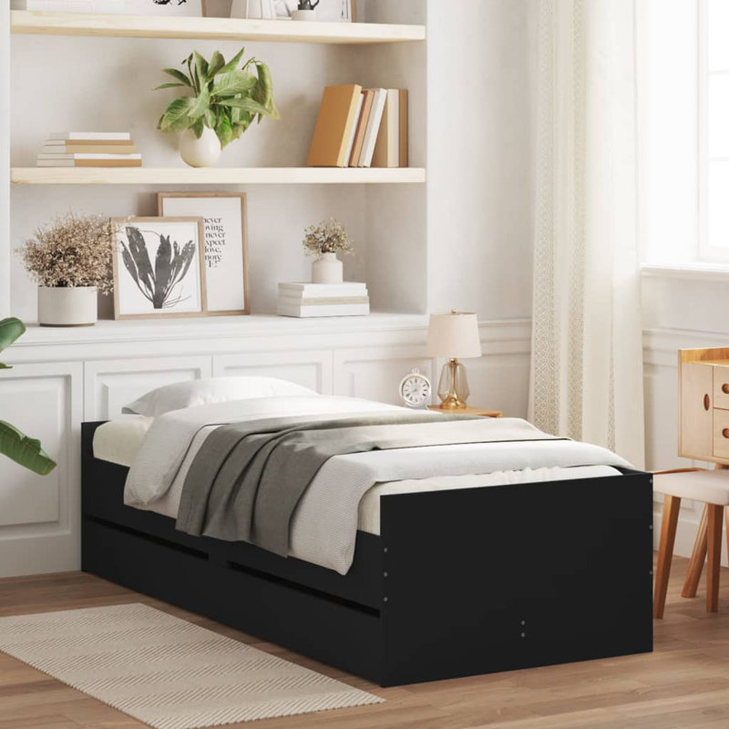 Nikash Bed, Black, Single ( 90 x 190 cm)