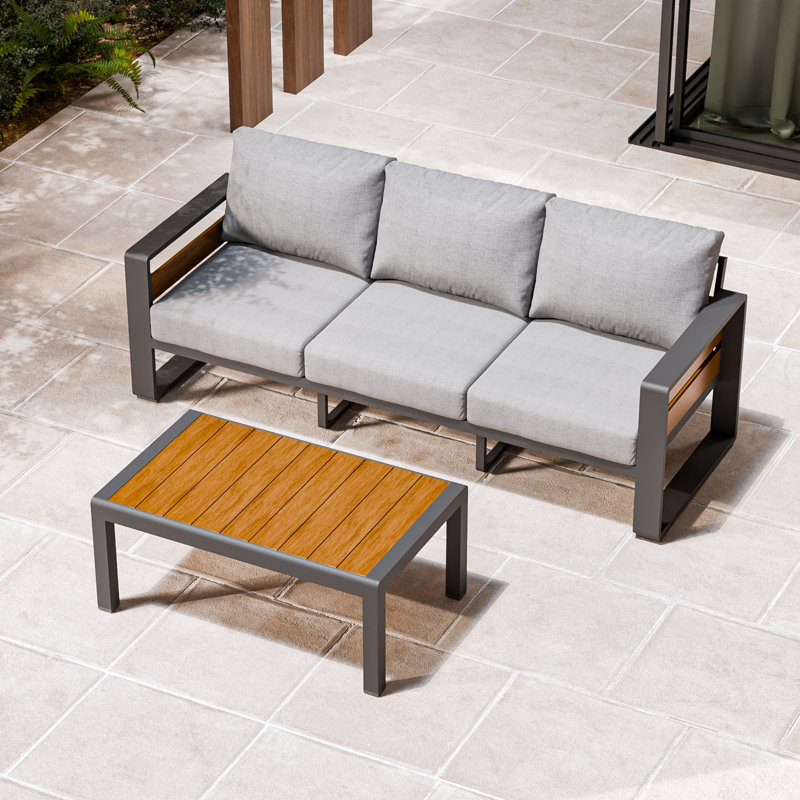 Modern Outdoor Patio Sofa, Aluminum 3-Seat Couch with Cushions, Metal Frame Garden Seating for Backyard Deck Balcony, Gray