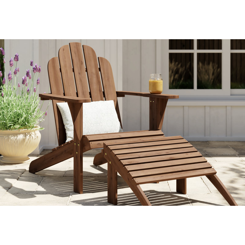 Chaise Adirondack en bois massif avec repose-pieds Langport, Teck