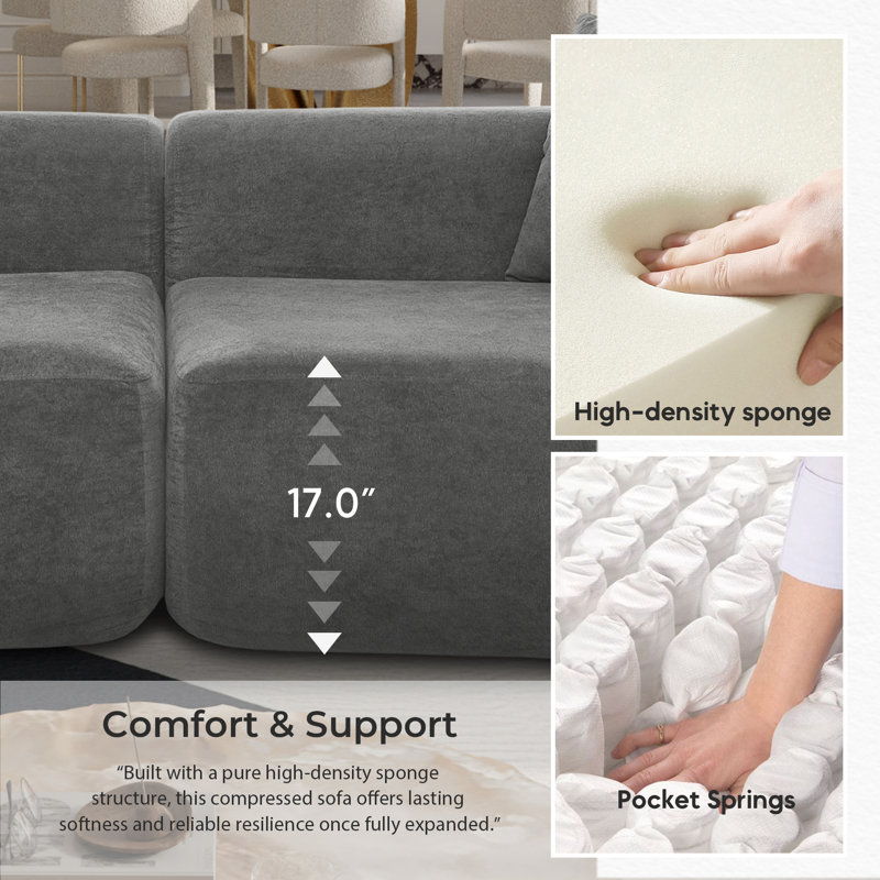 Canapé modulaire incurvé chenille 3 places Chenille, Gris chenille