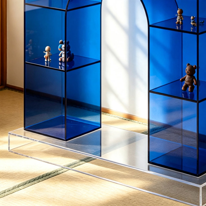 Console arquée bleue en acrylique, H 29,53 po x l 31,5 po x P 11,81 po