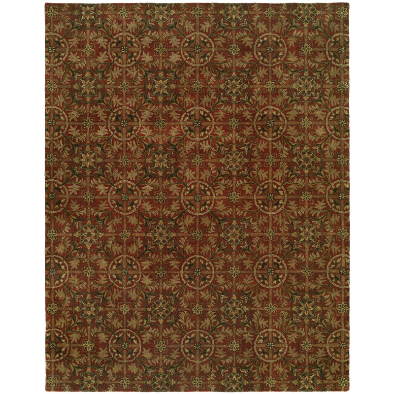 Wool Floral Area Rug in Red, 2' x 3'