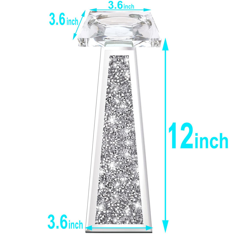 2 Piece Candlestick Holders For Holding Pillar Candles, Crystal Crushed Diamond Candle Holders Set Decor For Dinning Room, Silver Glass Votive Candle Holders