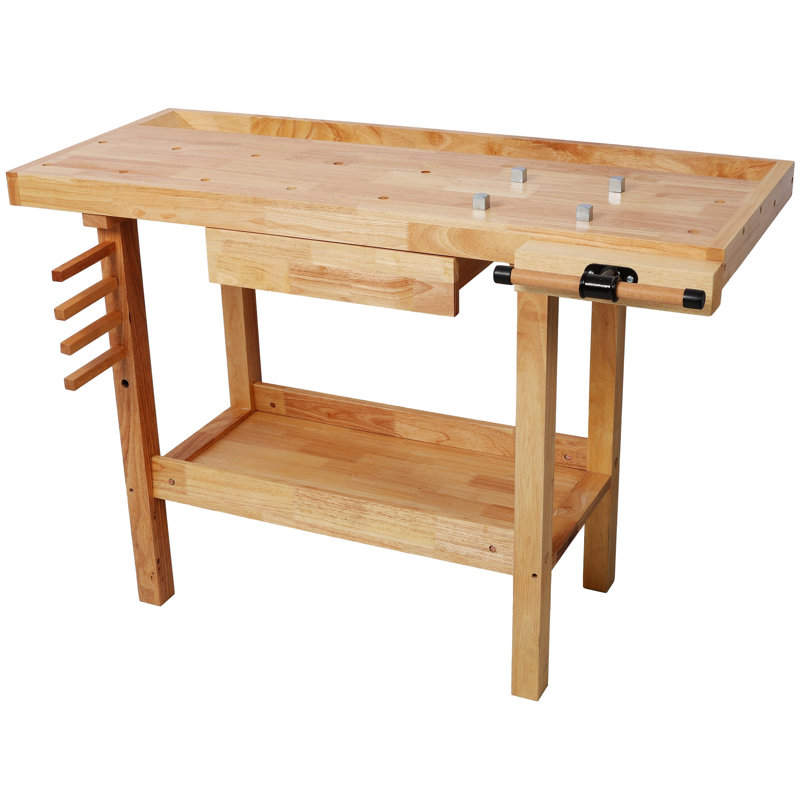 Établi en bois de 48 po, banc de travail du bois robuste avec poignée réglable, table de travail du bois avec capacité de charge de 330 lb avec rangement pour garage, atelier, rangement à la maison