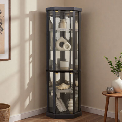 Vitrine de coin lumineuse - Vitrine élégante en verre pour le rangement du salon et du bar - Parfait pour les collections antiques et le vin - Comprend un éclairage intégré
