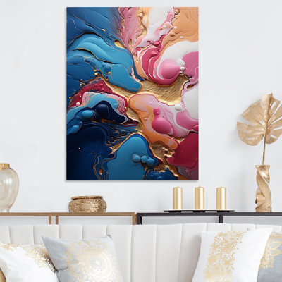 Trippy Pink Blue Abstract Liquid Ink  IV - Liquid Ink Abstract Metal Wall Art