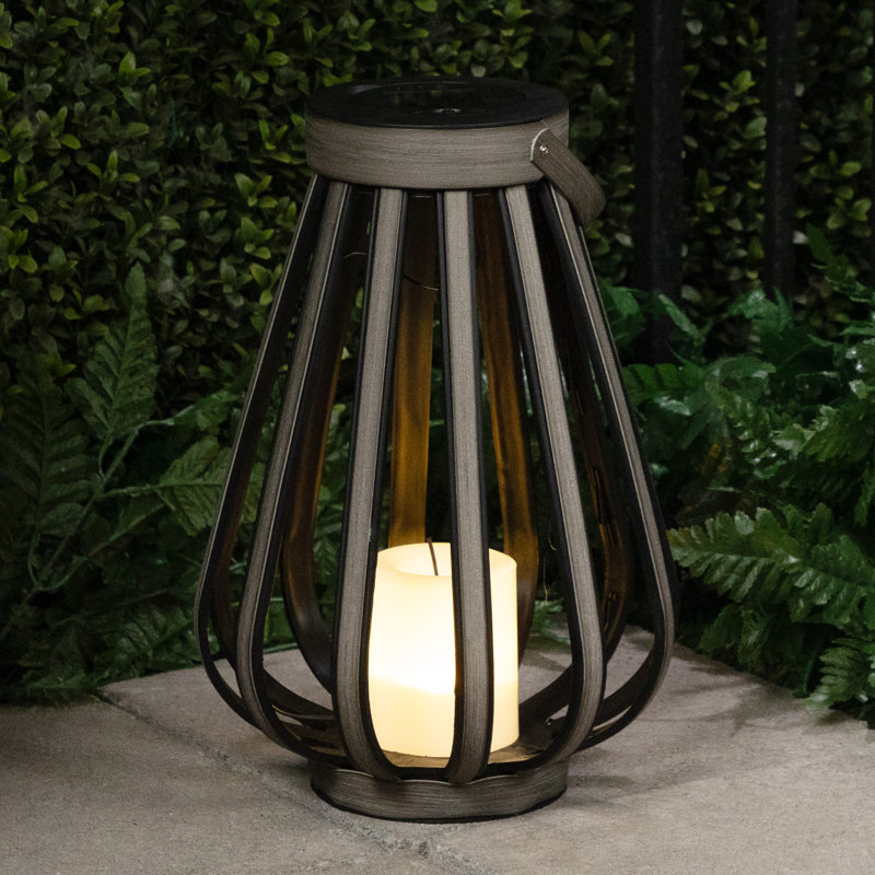 Gray Polypropylene Solar Lantern with LED Light, 18" Height