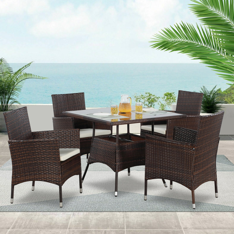 Ensemble repas 5 pièces avec coussins Adrista, Brun