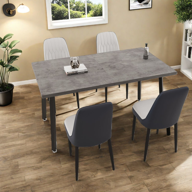 Ensemble de table de salle à manger extensible moderne avec pieds en métal, table en MDF et chaises en polyuréthane