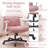 26" Wide Chenille  Criss Cross Office Chair with Wheels, Cross-Legged Desk Chair with Flip-Up Height Adjustable Arms, Lumbar Support, Swivel Vanity Chair for Home Office, Bedroom, Study, 350 lbs-1909675321