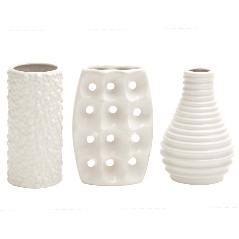 Ensemble de vases décoratifs en céramique, Blanc, H 7,7 po x l 5,10 po x P 5,05 po