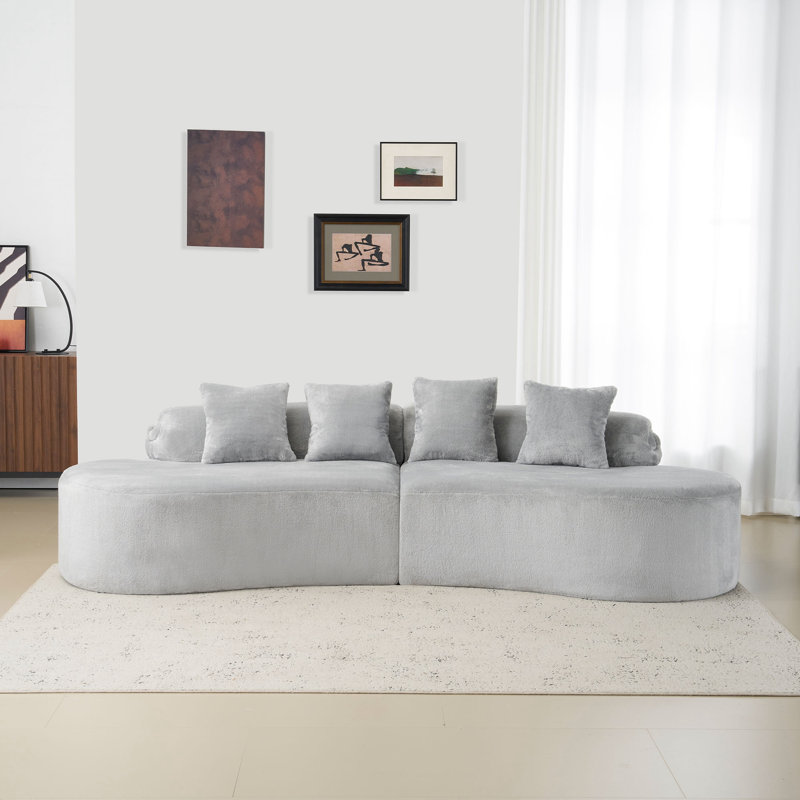 Canapé modulaire en velours avec 4 coussins, Velours gris clair