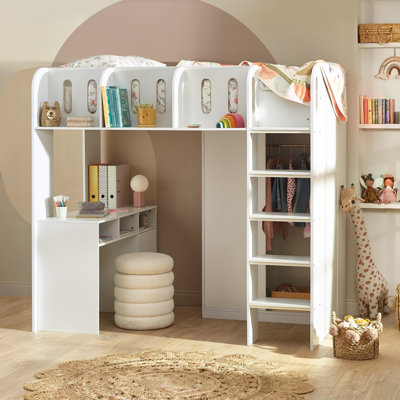 Wifrith Single (3') High Sleepers Bed Frame with Storage Included with Built-in Ladder Included with Desk Included