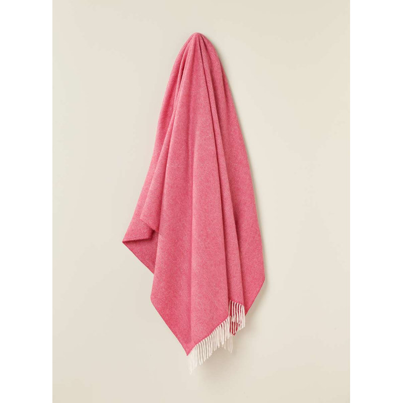 Jeté tissé en laine d'agneau Merino, Chevron rose