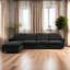 Canapé modulaire noir avec méridienne réversible - siège profond surdimensionné pour le salon ergonomique, mousse, velours court moelleux, assemblage - conception ergonomique moderne en L, lin doux