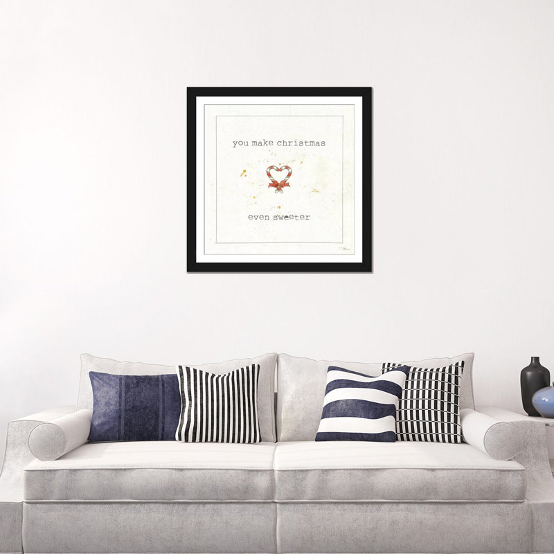 «Christmas Cuties II», art textuel sur toile, H 16 po x l 16 po x P 1 po, Papier beaux-arts encadré noir, Blanc