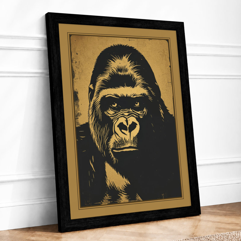Gorilla Stare Rustic - Framed Print, A1 - 84.1 x 59.4 cm, Black