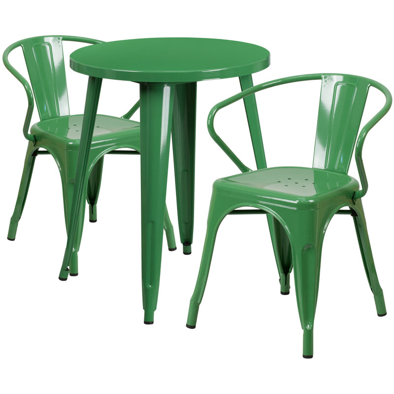 Ensemble de table ronde d'intérieur / extérieur en métal 30 po avec 2 chaises Duluth, Vert, H 29 po x l 24 po x L 24 po