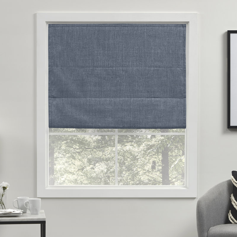 Exclusive Home Acadia 100% Blackout Roman Shade, 34"W x 64"L, Chambray Blue