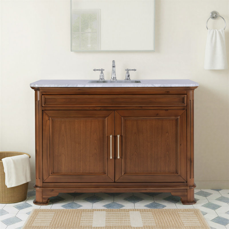 Colorado 48 in. W Marble Top Single Sink Bathroom Vanity, Walnut Brown