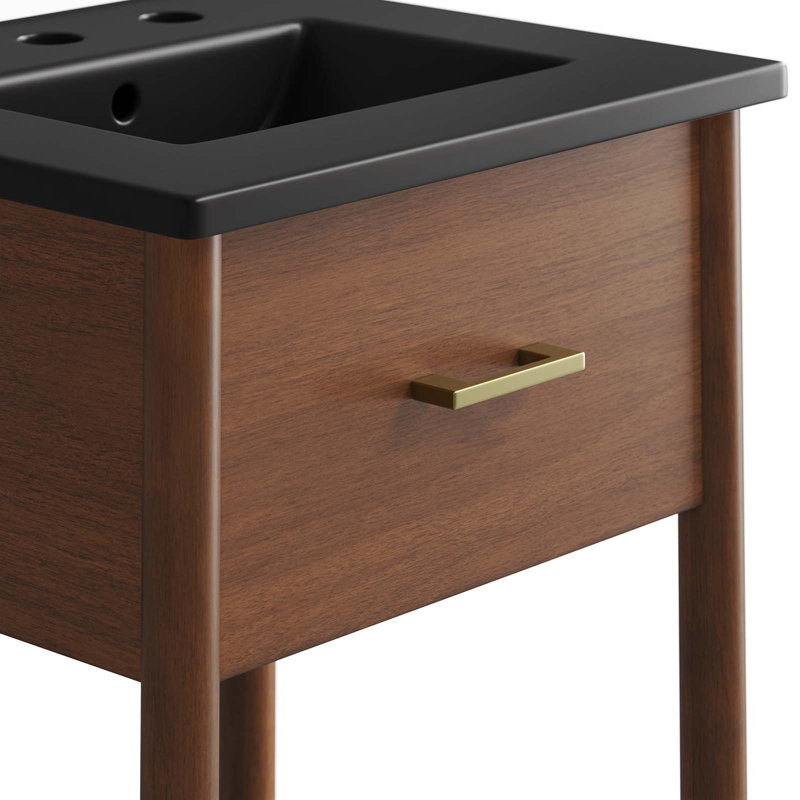 Modway Zaire 18'' Single Bathroom Vanity with Ceramic Top, Walnut, Black