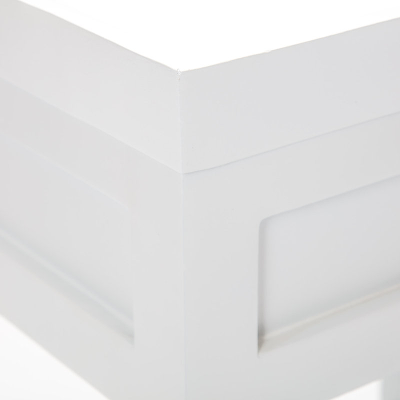 White and Gold Solid Wood Rectangular Bedside Table with Drawer