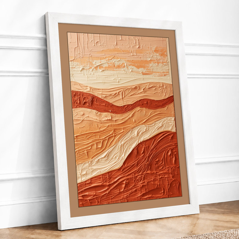 Terracotta Tides Abstract - Framed Print, A3 - 42.0 x 29.7 cm, White