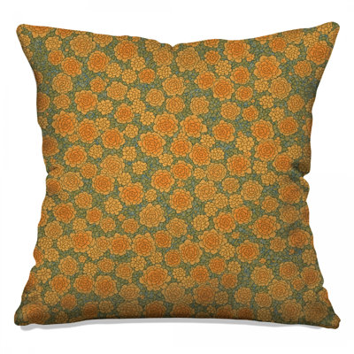 Orange Floral Mosaic Double Sided Throw Pillows