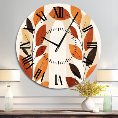 Orange Geometric Botanical I - Boho Metal Wall Clock
